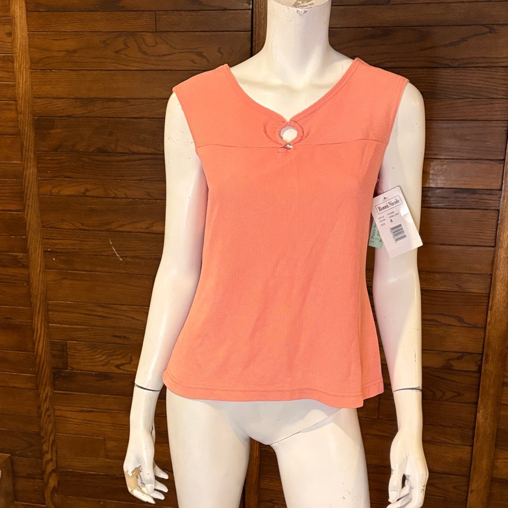 Ronni Nicole Coral-Orange Sleeveless Tank with Decorative Ring